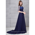 Grace Karin formal de gasa azul marino elegante vestido de noche de manga larga 2015 CL6234